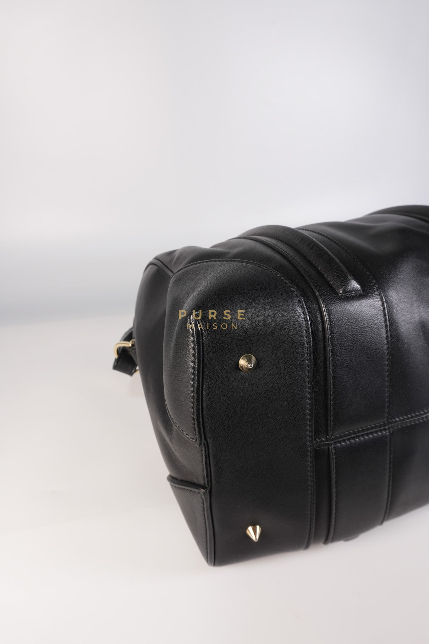 Lucrezia Duffle Bag in Black Smooth Calfskin Leather & Silver Leather | Purse Maison Luxury Bags Shop