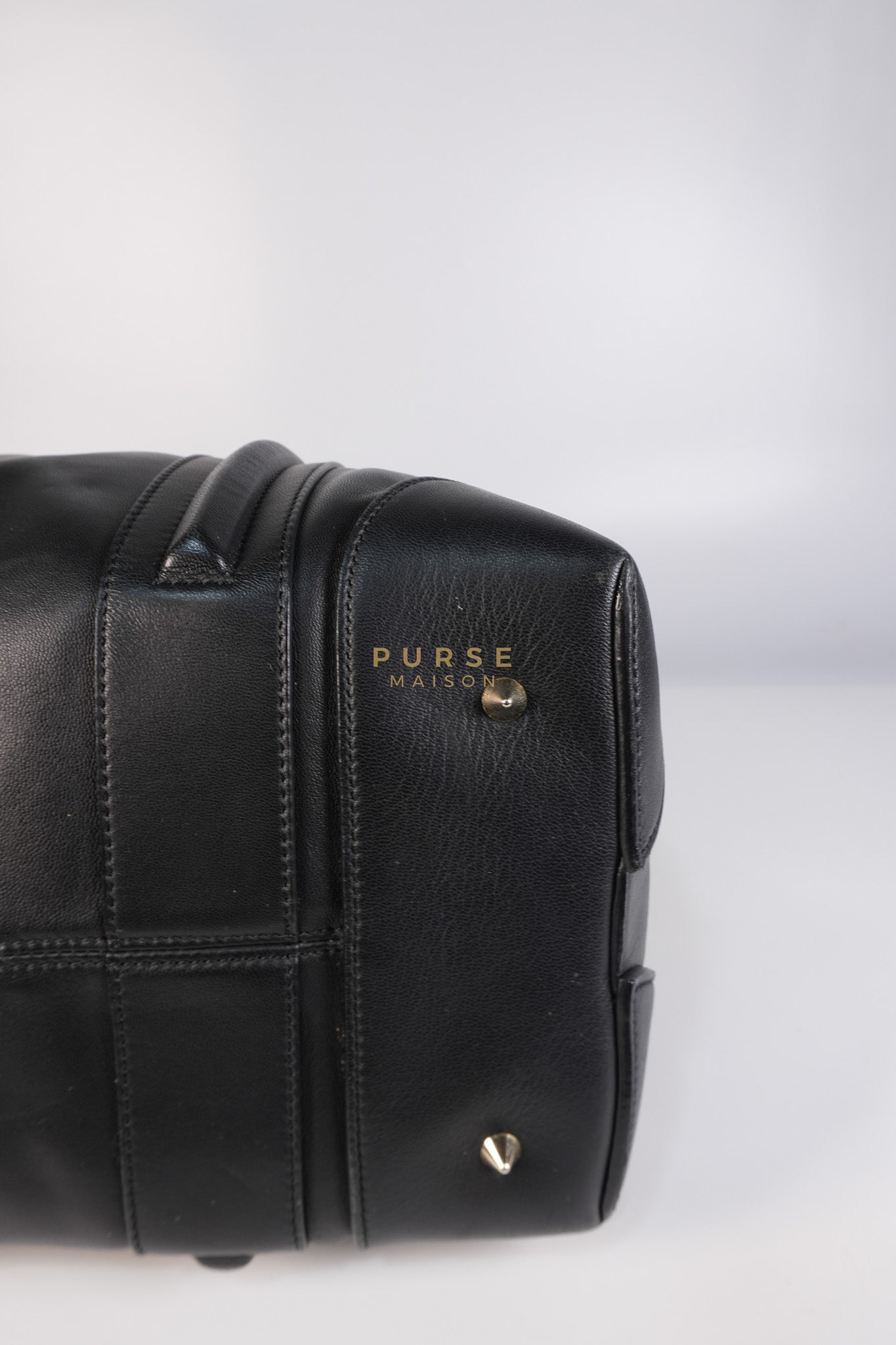 Lucrezia Duffle Bag in Black Smooth Calfskin Leather & Silver Leather | Purse Maison Luxury Bags Shop