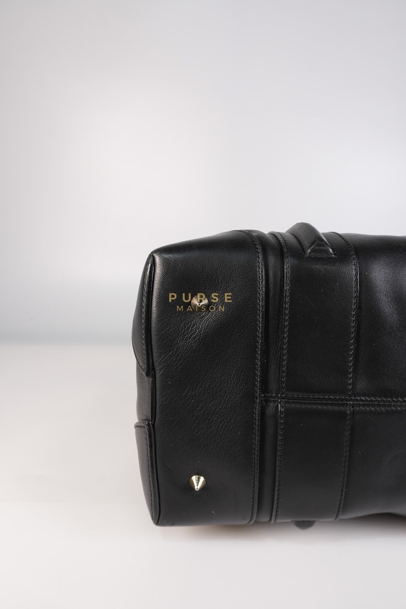 Lucrezia Duffle Bag in Black Smooth Calfskin Leather & Silver Leather | Purse Maison Luxury Bags Shop