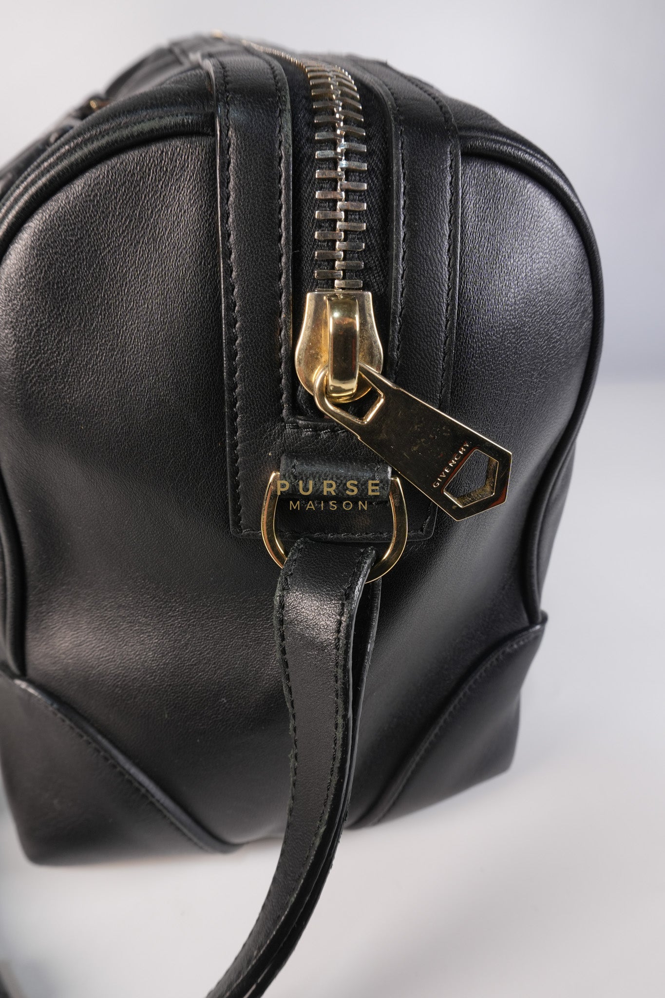 Lucrezia Duffle Bag in Black Smooth Calfskin Leather & Silver Leather | Purse Maison Luxury Bags Shop