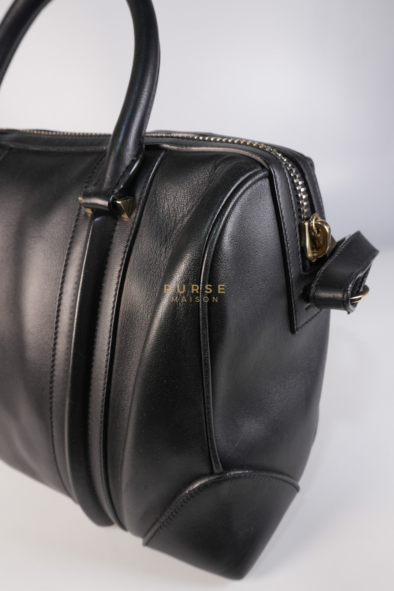 Lucrezia Duffle Bag in Black Smooth Calfskin Leather & Silver Leather | Purse Maison Luxury Bags Shop