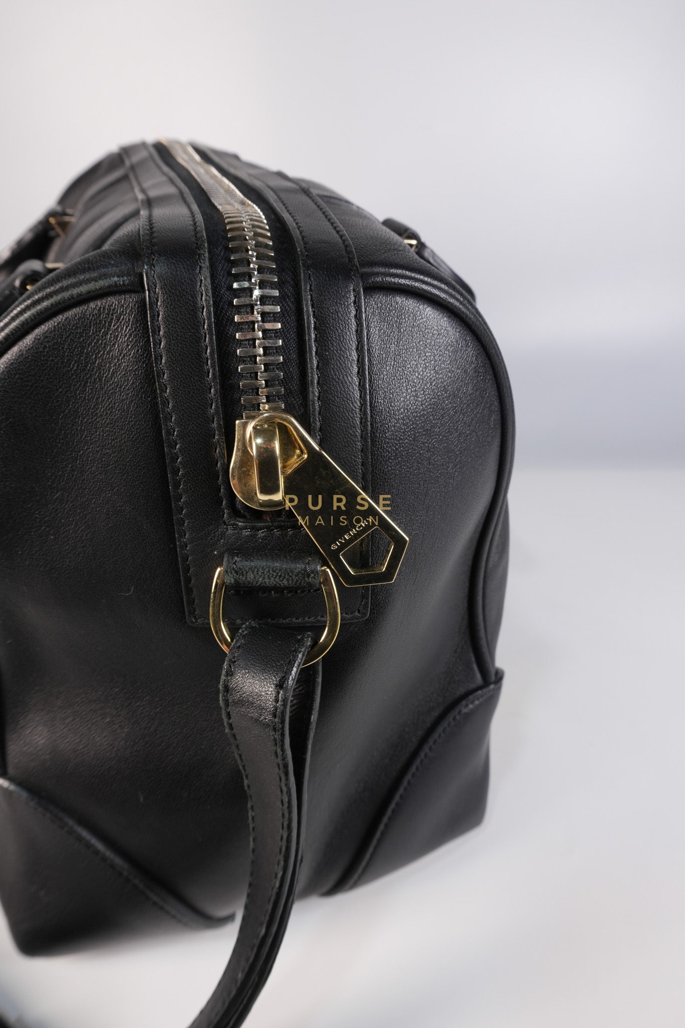 Lucrezia Duffle Bag in Black Smooth Calfskin Leather & Silver Leather | Purse Maison Luxury Bags Shop