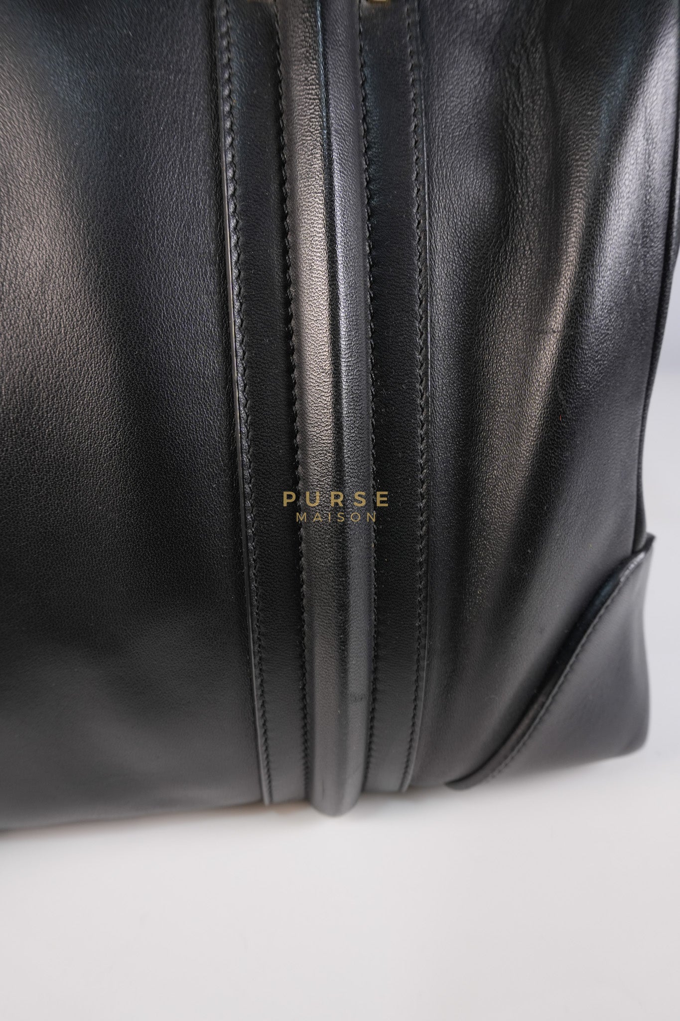 Lucrezia Duffle Bag in Black Smooth Calfskin Leather & Silver Leather | Purse Maison Luxury Bags Shop