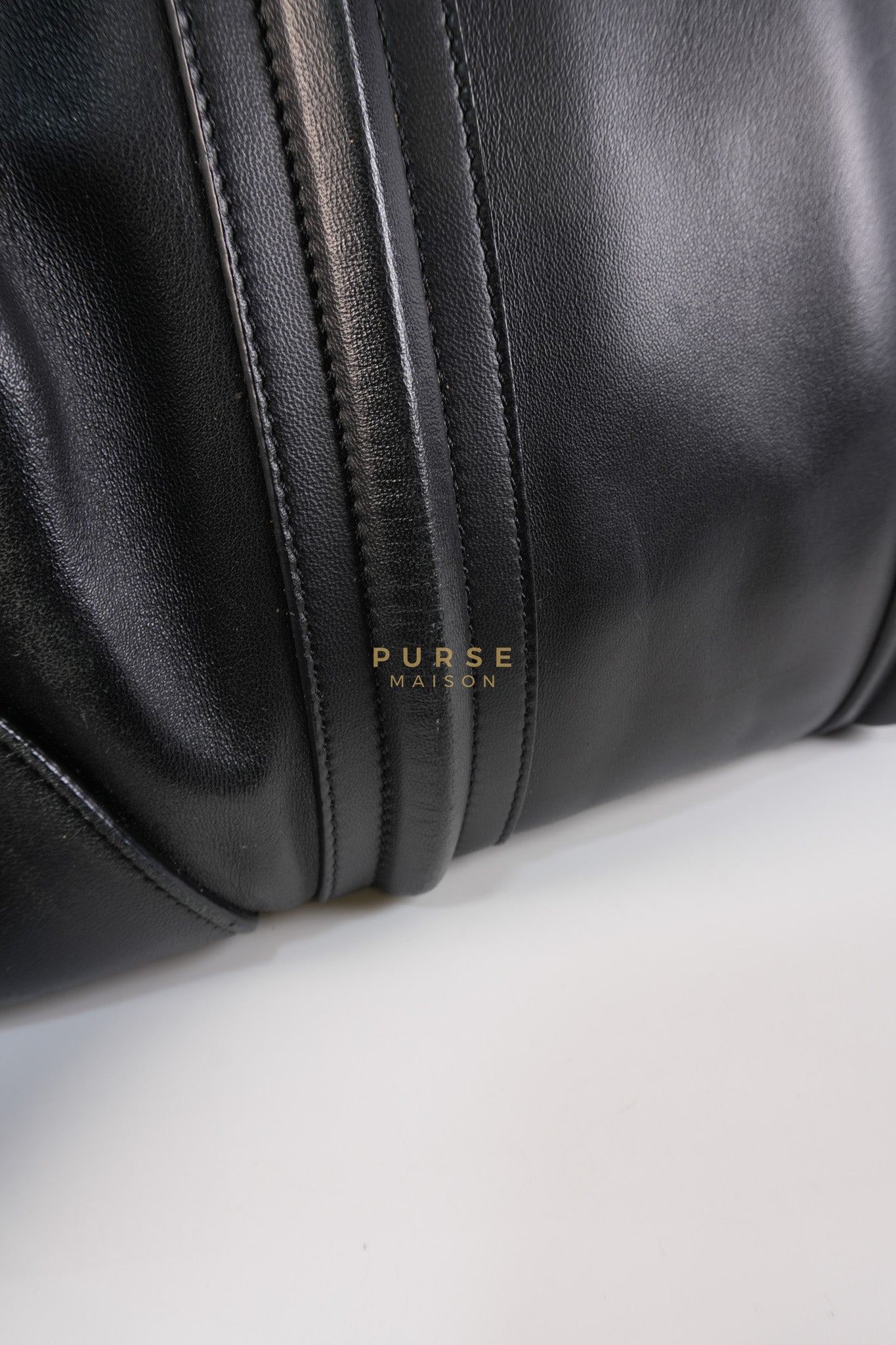 Lucrezia Duffle Bag in Black Smooth Calfskin Leather & Silver Leather | Purse Maison Luxury Bags Shop