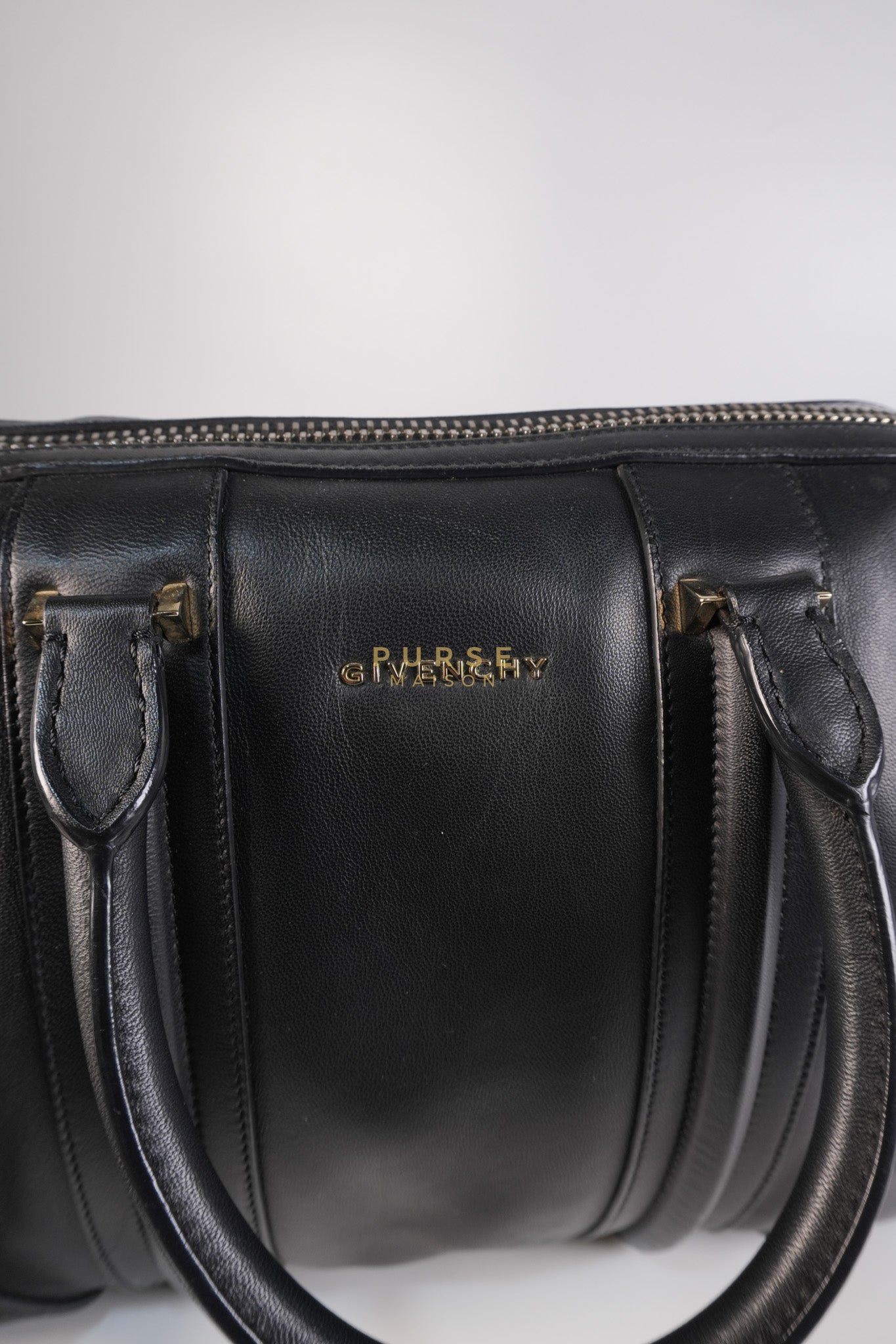 Lucrezia Duffle Bag in Black Smooth Calfskin Leather & Silver Leather | Purse Maison Luxury Bags Shop