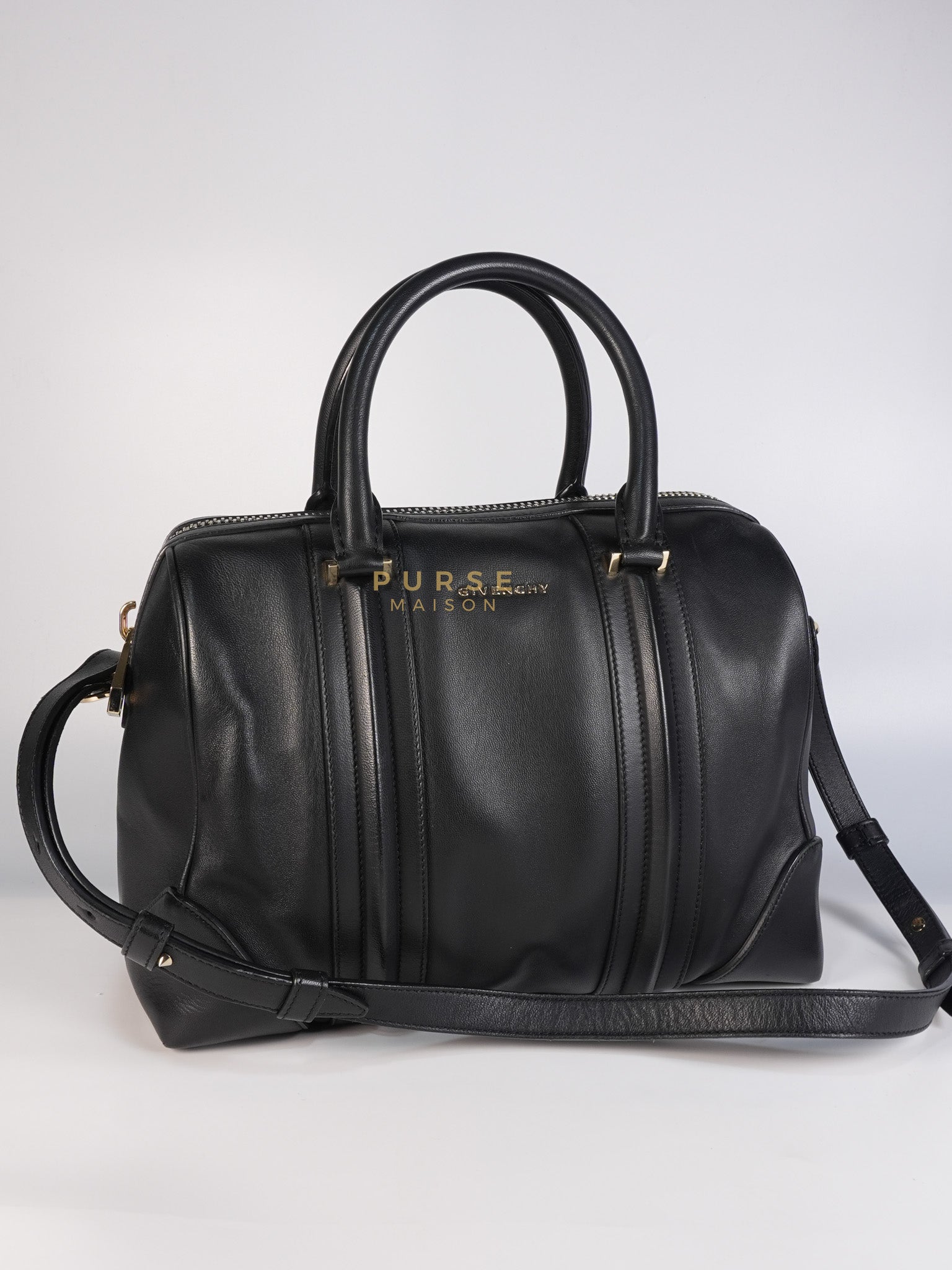 Lucrezia Duffle Bag in Black Smooth Calfskin Leather & Silver Leather | Purse Maison Luxury Bags Shop