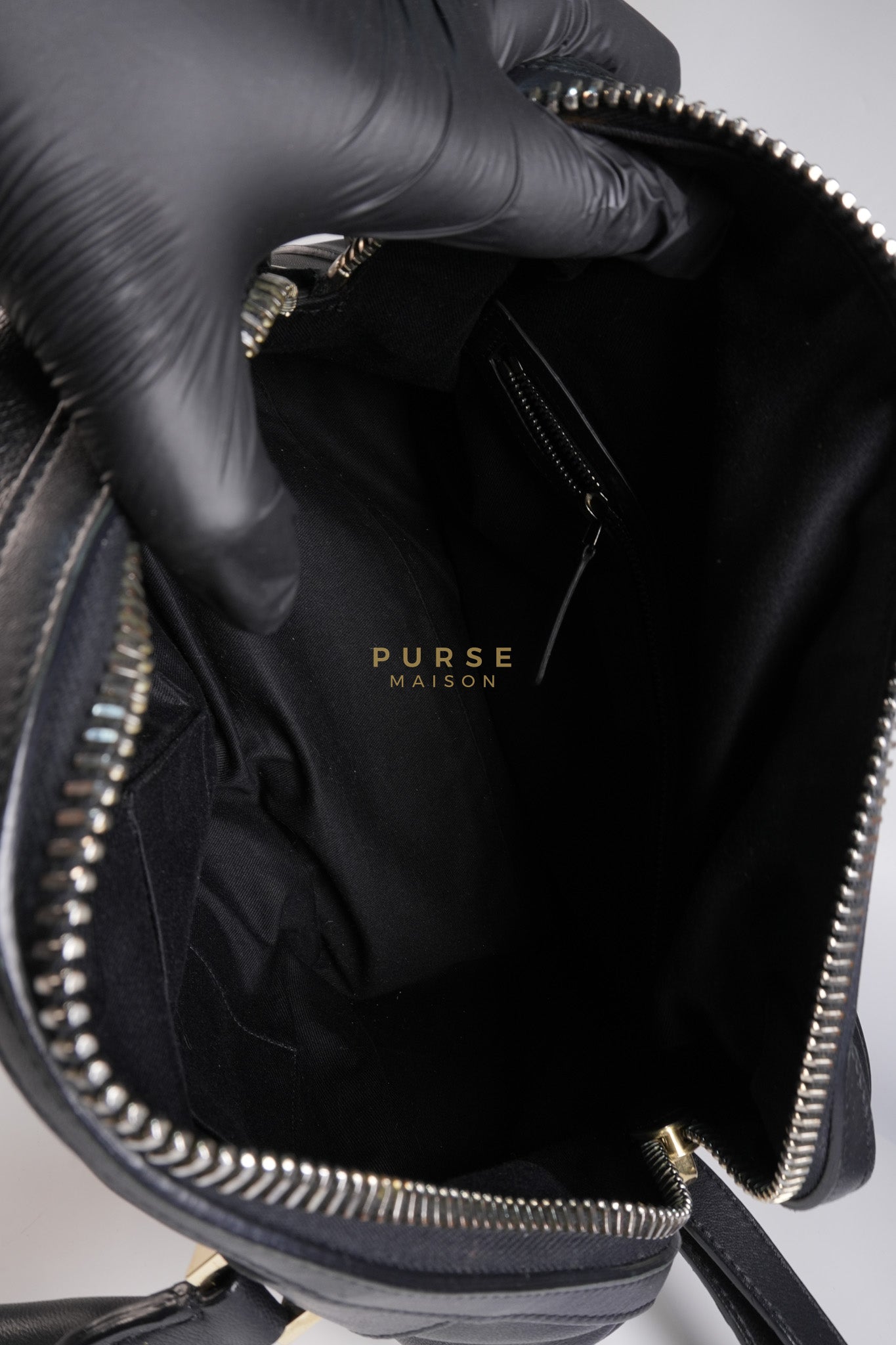 Lucrezia Duffle Bag in Black Smooth Calfskin Leather & Silver Leather | Purse Maison Luxury Bags Shop