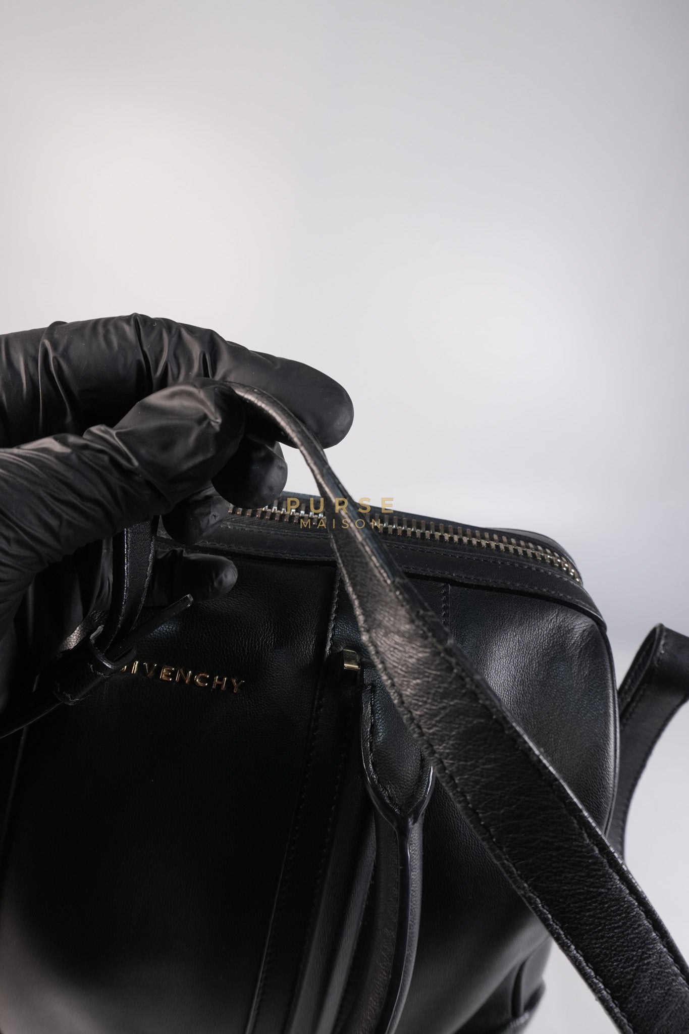 Lucrezia Duffle Bag in Black Smooth Calfskin Leather & Silver Leather | Purse Maison Luxury Bags Shop