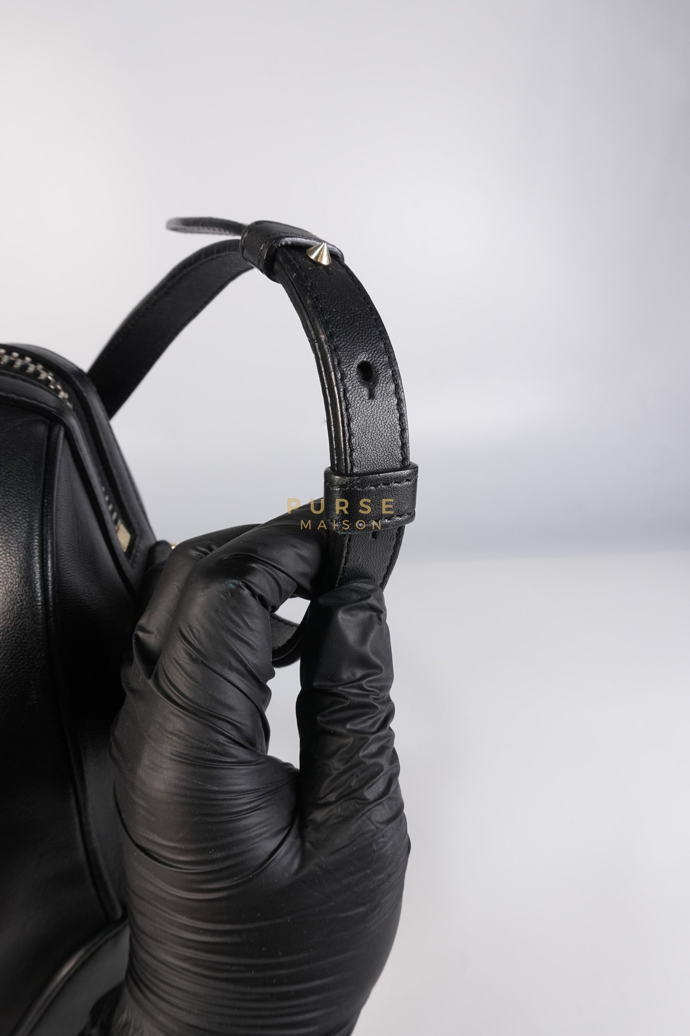 Lucrezia Duffle Bag in Black Smooth Calfskin Leather & Silver Leather | Purse Maison Luxury Bags Shop