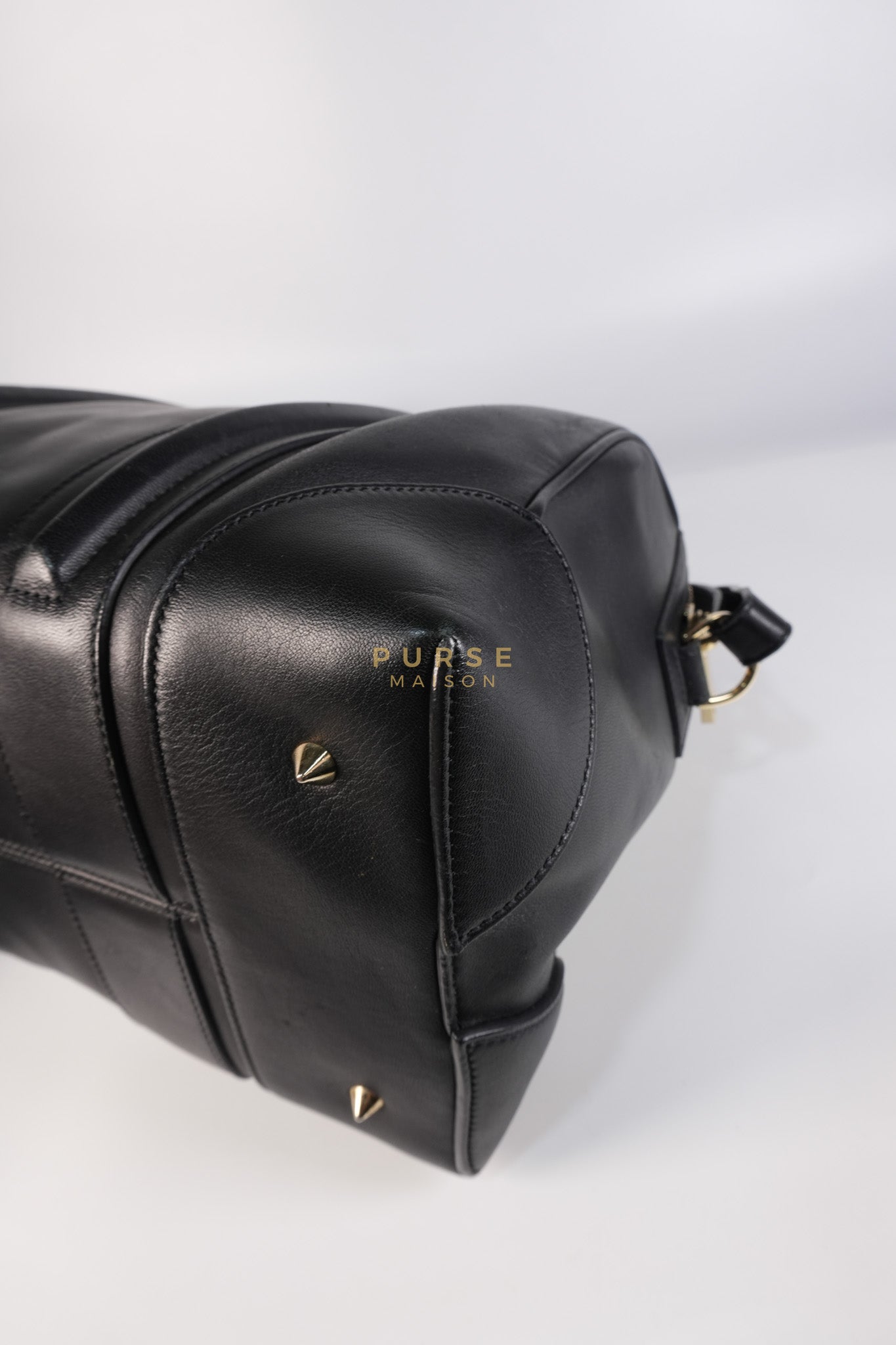 Lucrezia Duffle Bag in Black Smooth Calfskin Leather & Silver Leather | Purse Maison Luxury Bags Shop