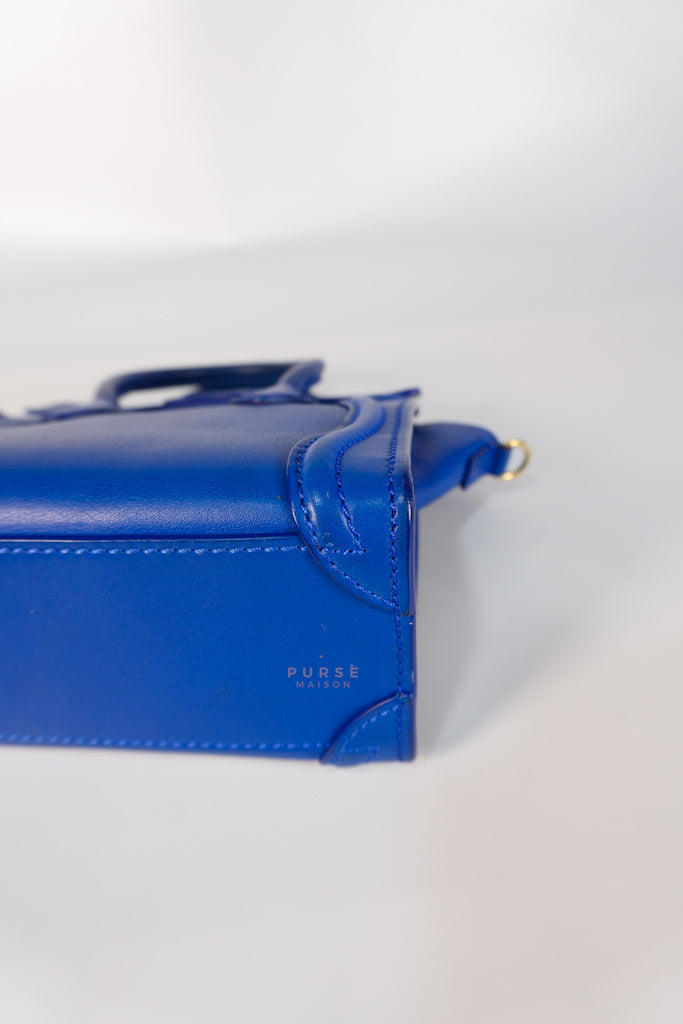 Luggage Nano Shoulder Bag in Blue Grained Leather | Purse Maison Luxury Bags Shop