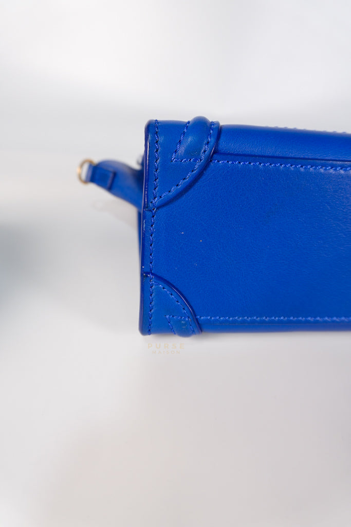 Luggage Nano Shoulder Bag in Blue Grained Leather | Purse Maison Luxury Bags Shop