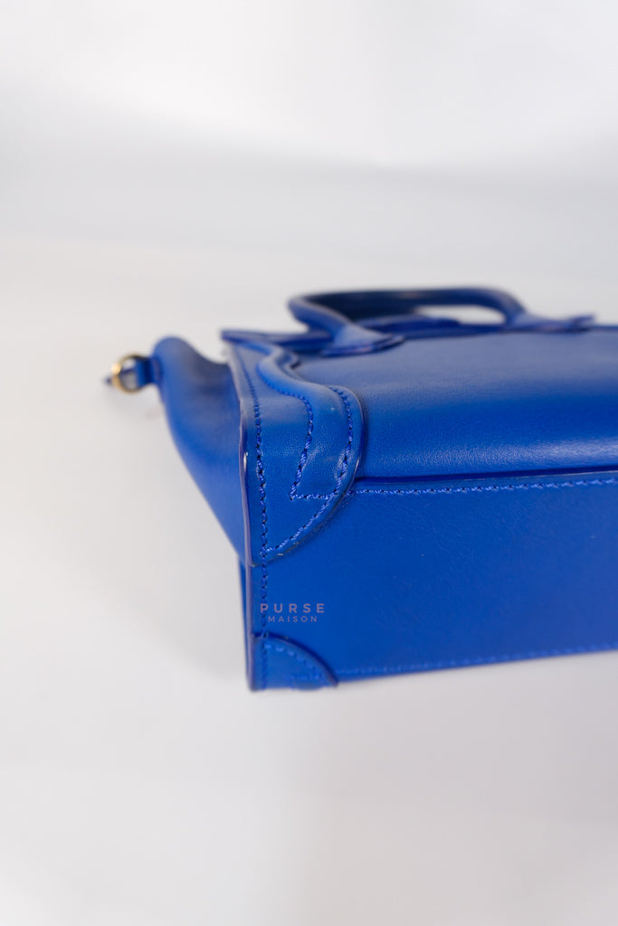 Luggage Nano Shoulder Bag in Blue Grained Leather | Purse Maison Luxury Bags Shop