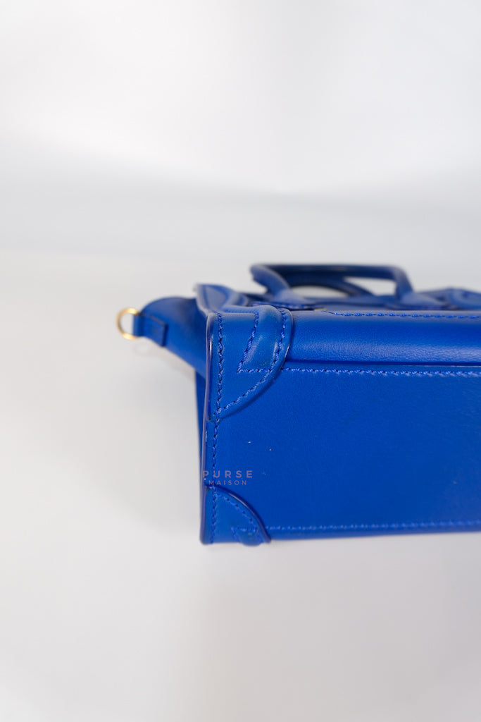 Luggage Nano Shoulder Bag in Blue Grained Leather | Purse Maison Luxury Bags Shop
