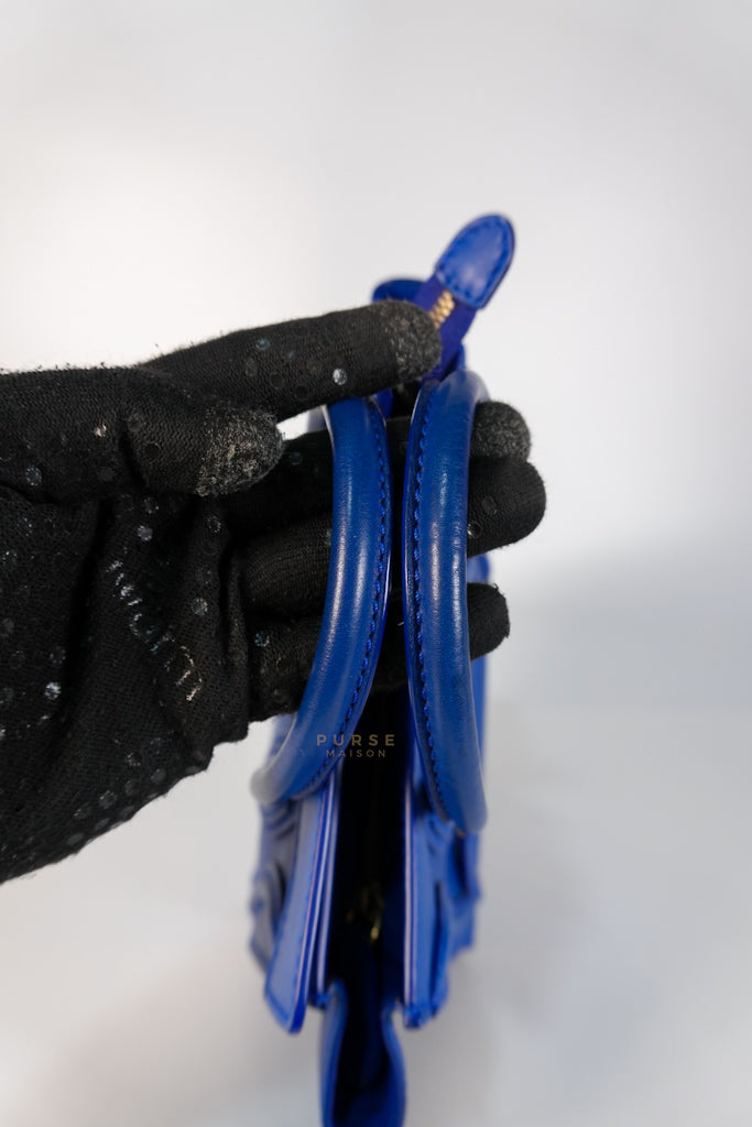 Luggage Nano Shoulder Bag in Blue Grained Leather | Purse Maison Luxury Bags Shop