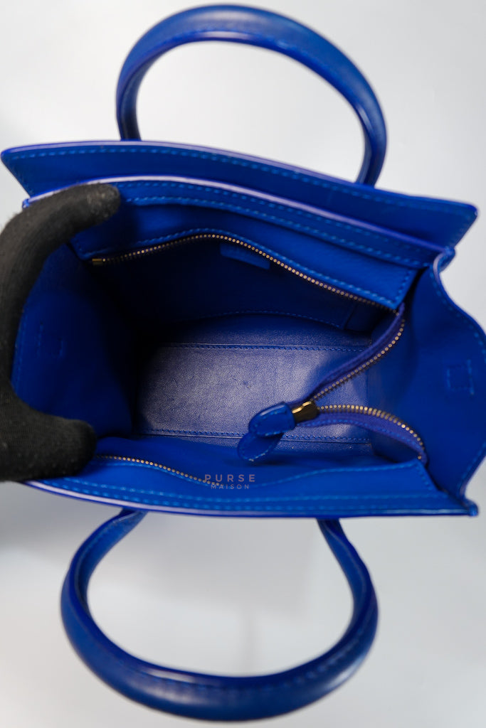 Luggage Nano Shoulder Bag in Blue Grained Leather | Purse Maison Luxury Bags Shop