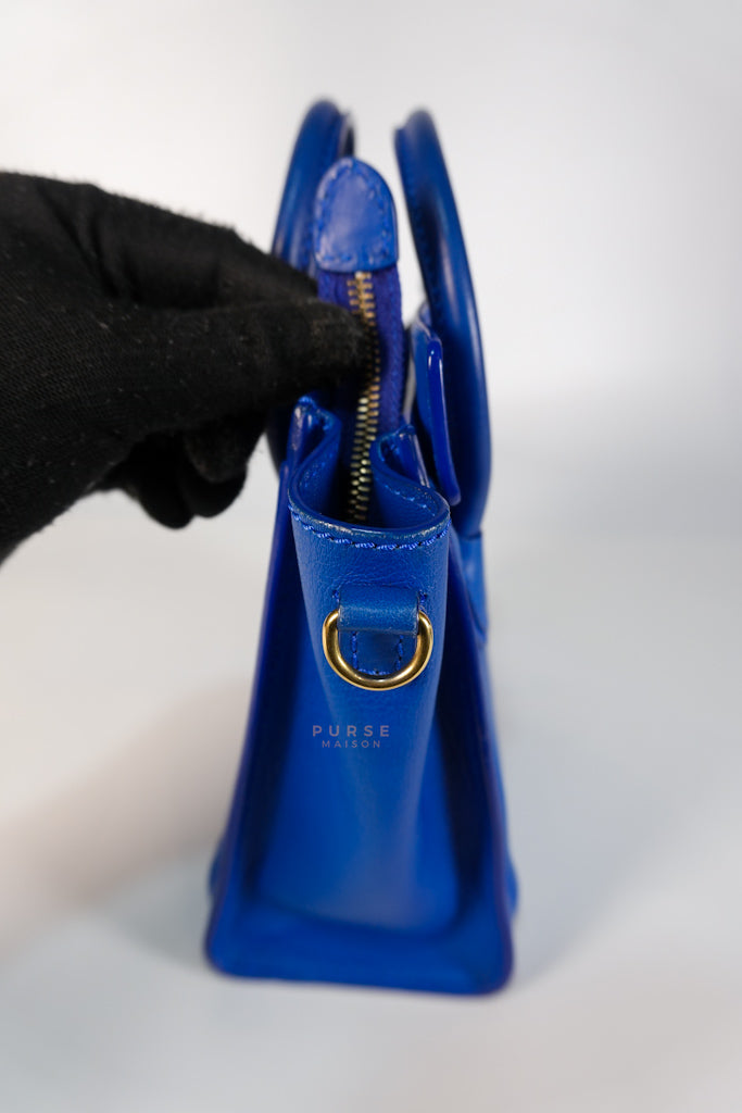 Luggage Nano Shoulder Bag in Blue Grained Leather | Purse Maison Luxury Bags Shop