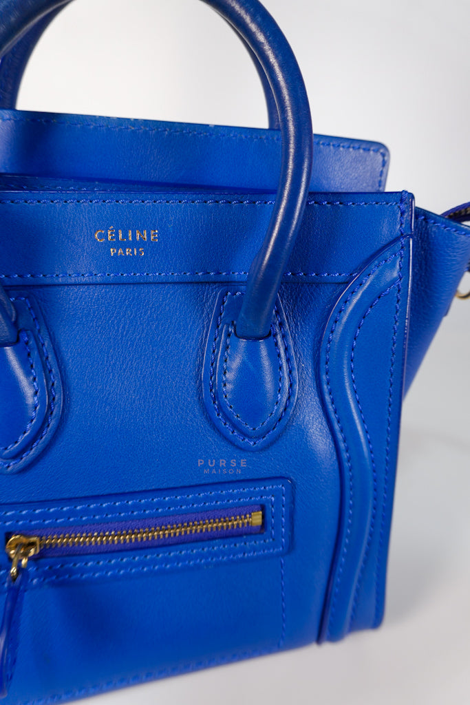 Luggage Nano Shoulder Bag in Blue Grained Leather | Purse Maison Luxury Bags Shop