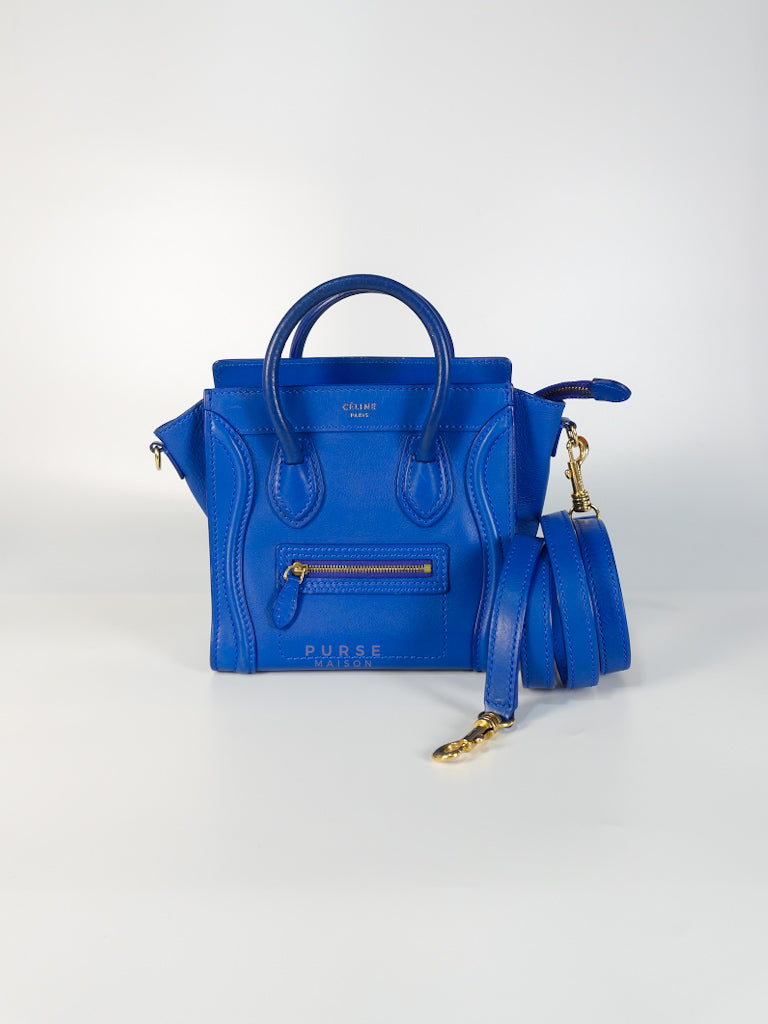 Luggage Nano Shoulder Bag in Blue Grained Leather | Purse Maison Luxury Bags Shop