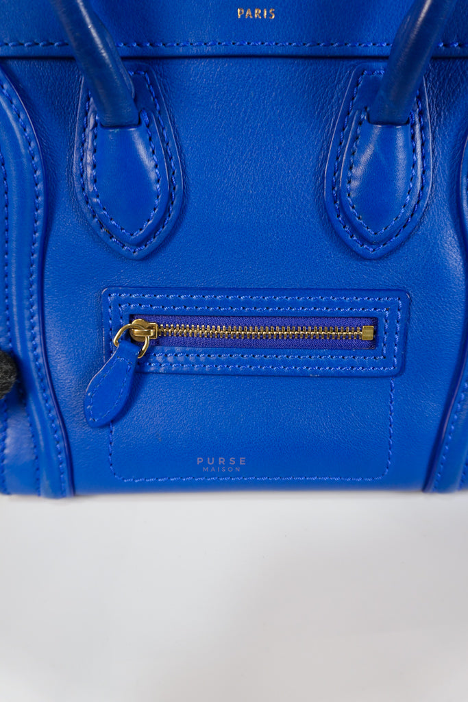 Luggage Nano Shoulder Bag in Blue Grained Leather | Purse Maison Luxury Bags Shop