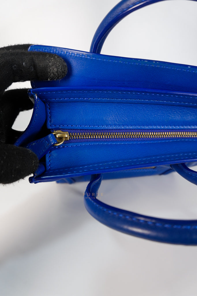Luggage Nano Shoulder Bag in Blue Grained Leather | Purse Maison Luxury Bags Shop