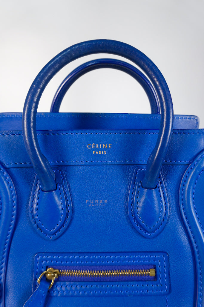 Luggage Nano Shoulder Bag in Blue Grained Leather | Purse Maison Luxury Bags Shop