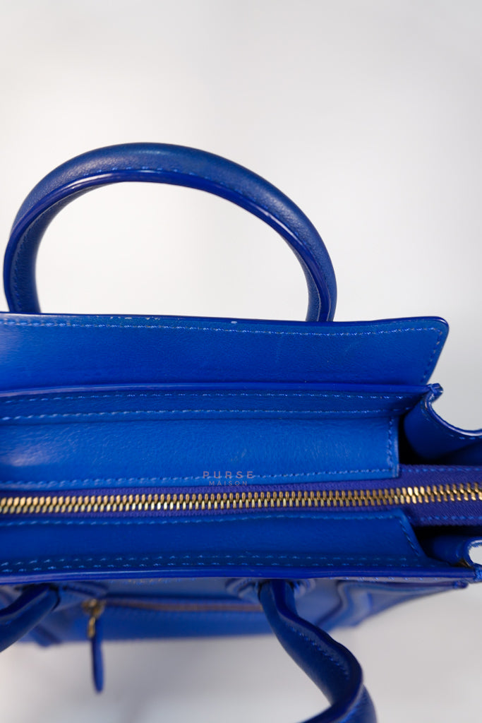 Luggage Nano Shoulder Bag in Blue Grained Leather | Purse Maison Luxury Bags Shop