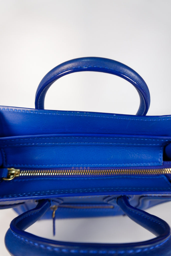 Luggage Nano Shoulder Bag in Blue Grained Leather | Purse Maison Luxury Bags Shop