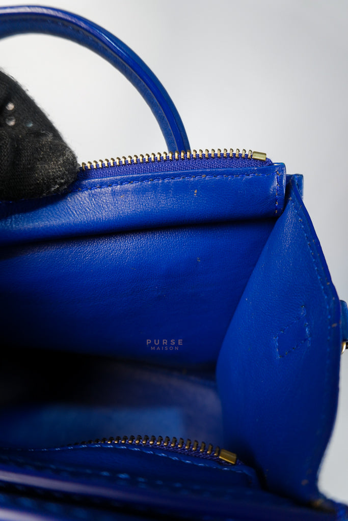 Luggage Nano Shoulder Bag in Blue Grained Leather | Purse Maison Luxury Bags Shop