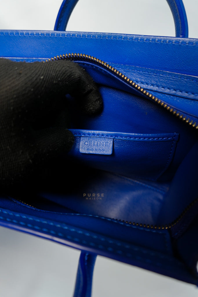 Luggage Nano Shoulder Bag in Blue Grained Leather | Purse Maison Luxury Bags Shop