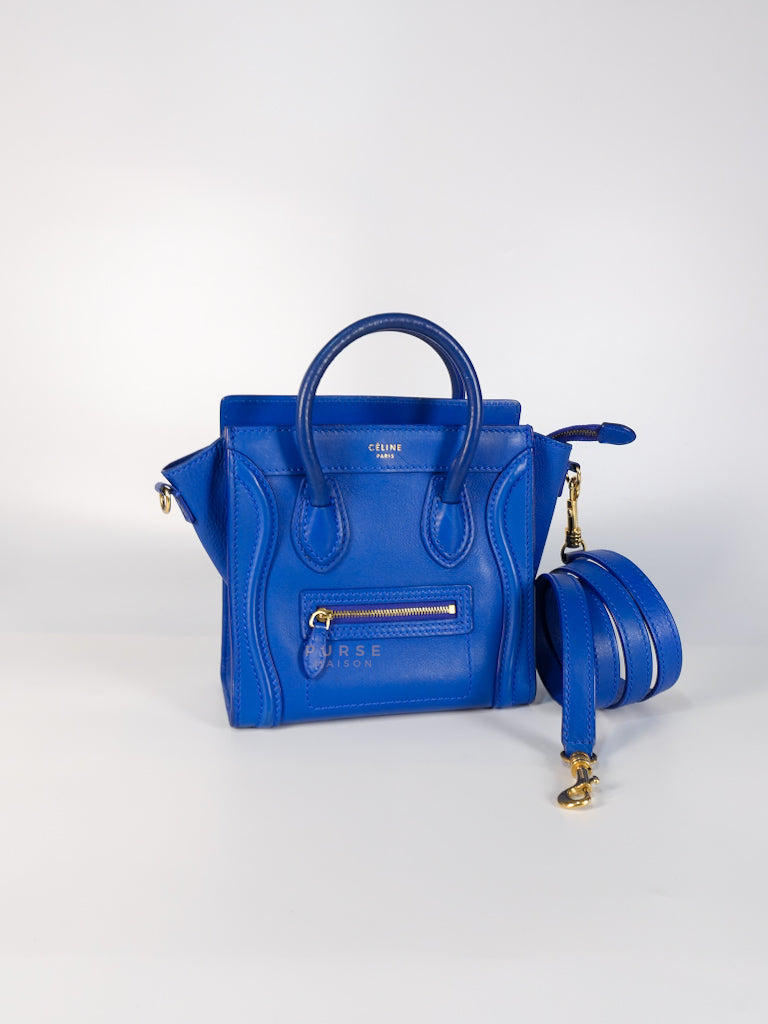 Luggage Nano Shoulder Bag in Blue Grained Leather | Purse Maison Luxury Bags Shop