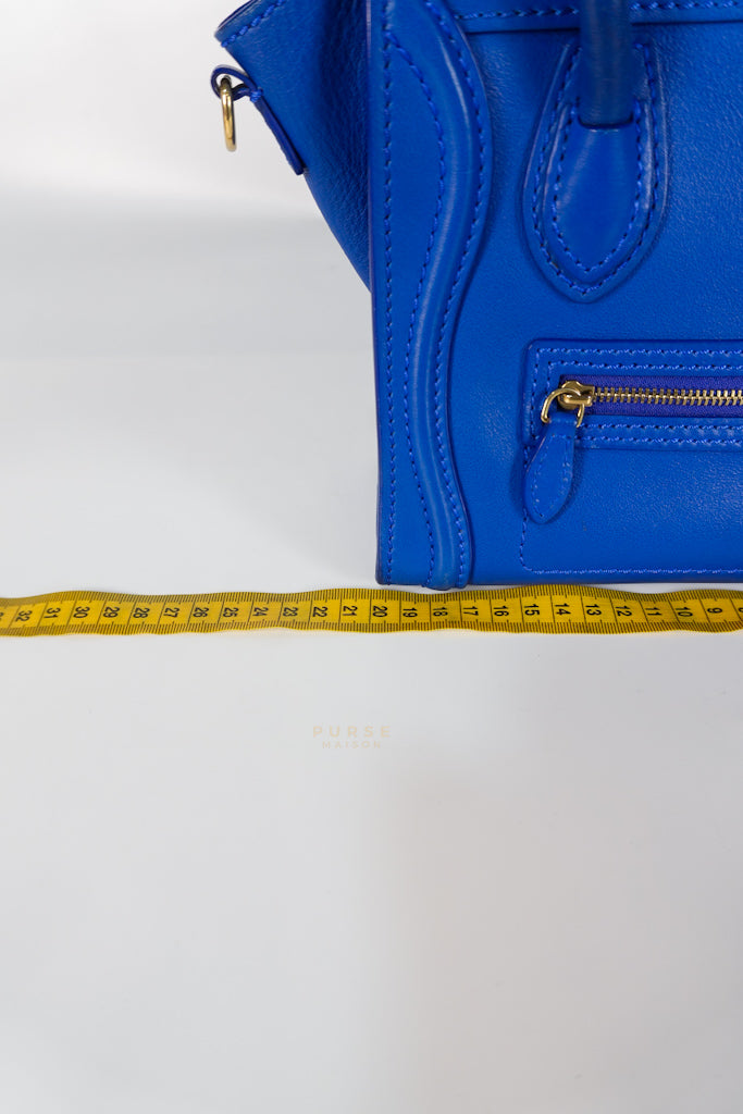 Luggage Nano Shoulder Bag in Blue Grained Leather | Purse Maison Luxury Bags Shop