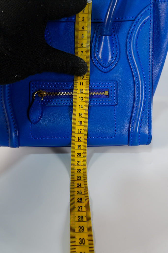 Luggage Nano Shoulder Bag in Blue Grained Leather | Purse Maison Luxury Bags Shop