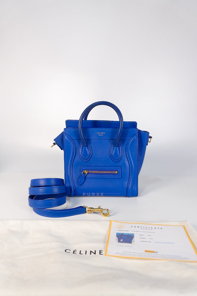 Luggage Nano Shoulder Bag in Blue Grained Leather | Purse Maison Luxury Bags Shop