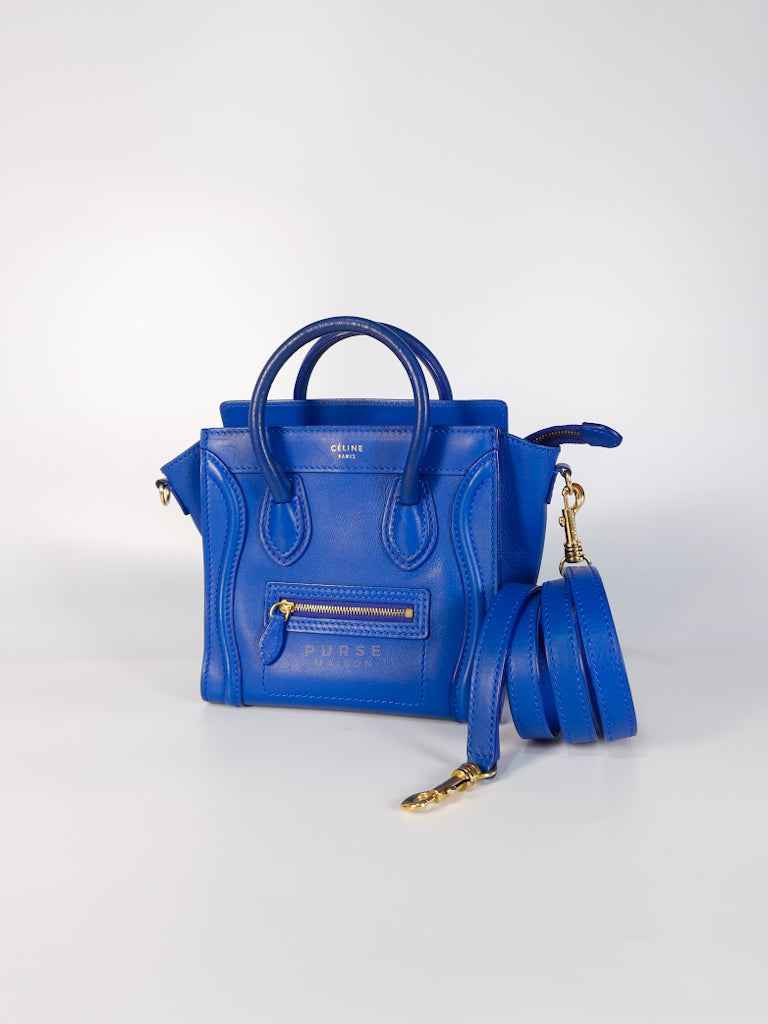 Luggage Nano Shoulder Bag in Blue Grained Leather | Purse Maison Luxury Bags Shop