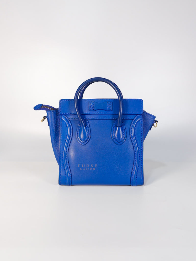Luggage Nano Shoulder Bag in Blue Grained Leather | Purse Maison Luxury Bags Shop