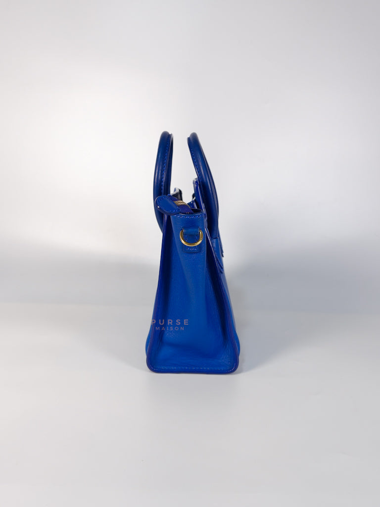 Luggage Nano Shoulder Bag in Blue Grained Leather | Purse Maison Luxury Bags Shop
