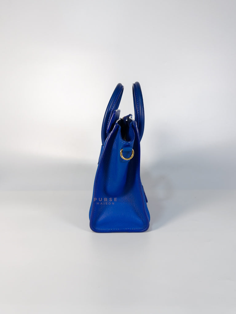 Luggage Nano Shoulder Bag in Blue Grained Leather | Purse Maison Luxury Bags Shop