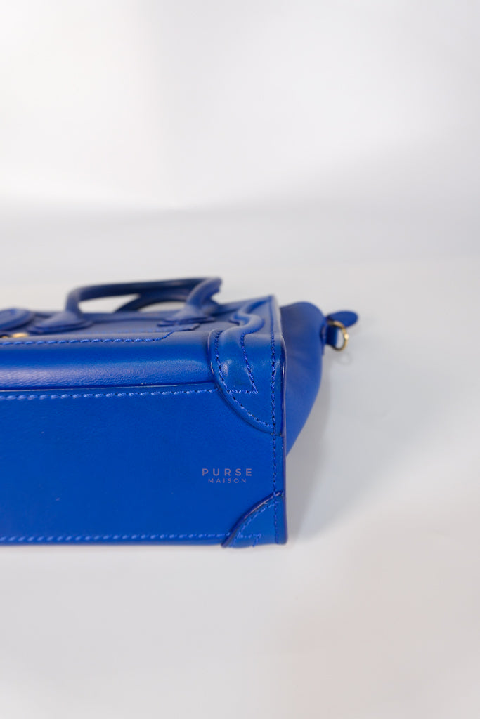 Luggage Nano Shoulder Bag in Blue Grained Leather | Purse Maison Luxury Bags Shop