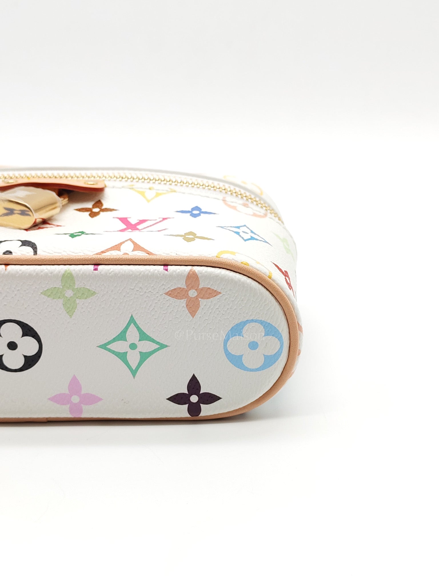 LV x Takashi Murakami Vanity Case in White Monogram Multicolor Canvas & Gold Hardware Microchip | Purse Maison Luxury Bags Shop