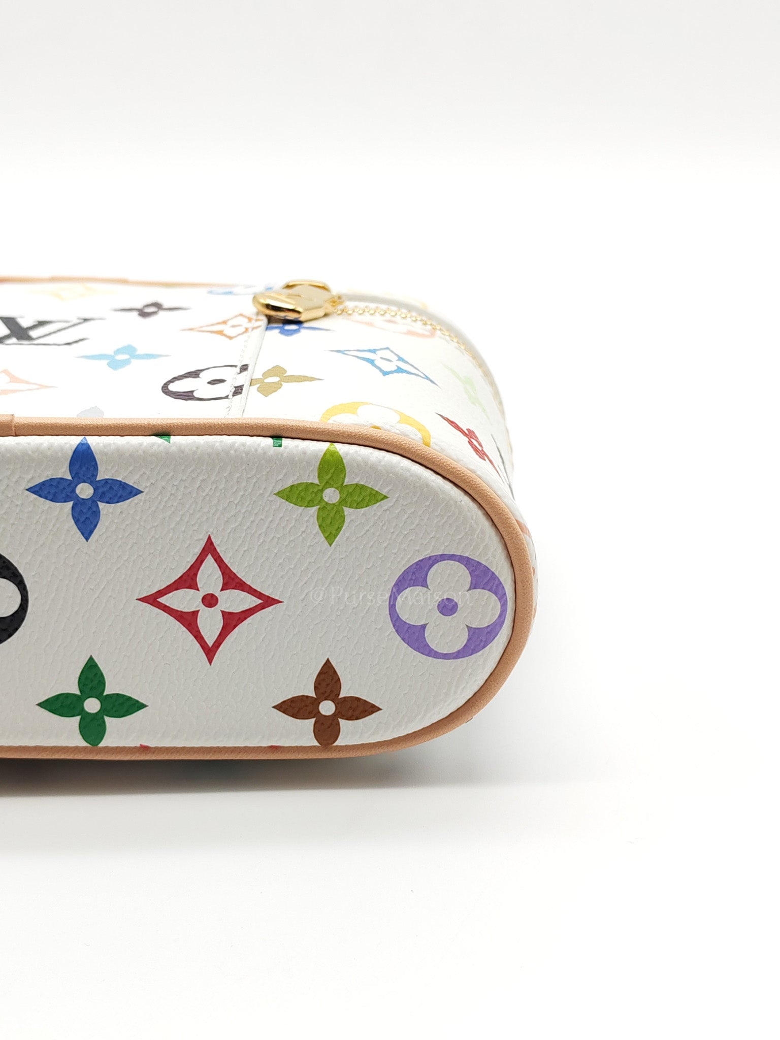 LV x Takashi Murakami Vanity Case in White Monogram Multicolor Canvas & Gold Hardware Microchip | Purse Maison Luxury Bags Shop