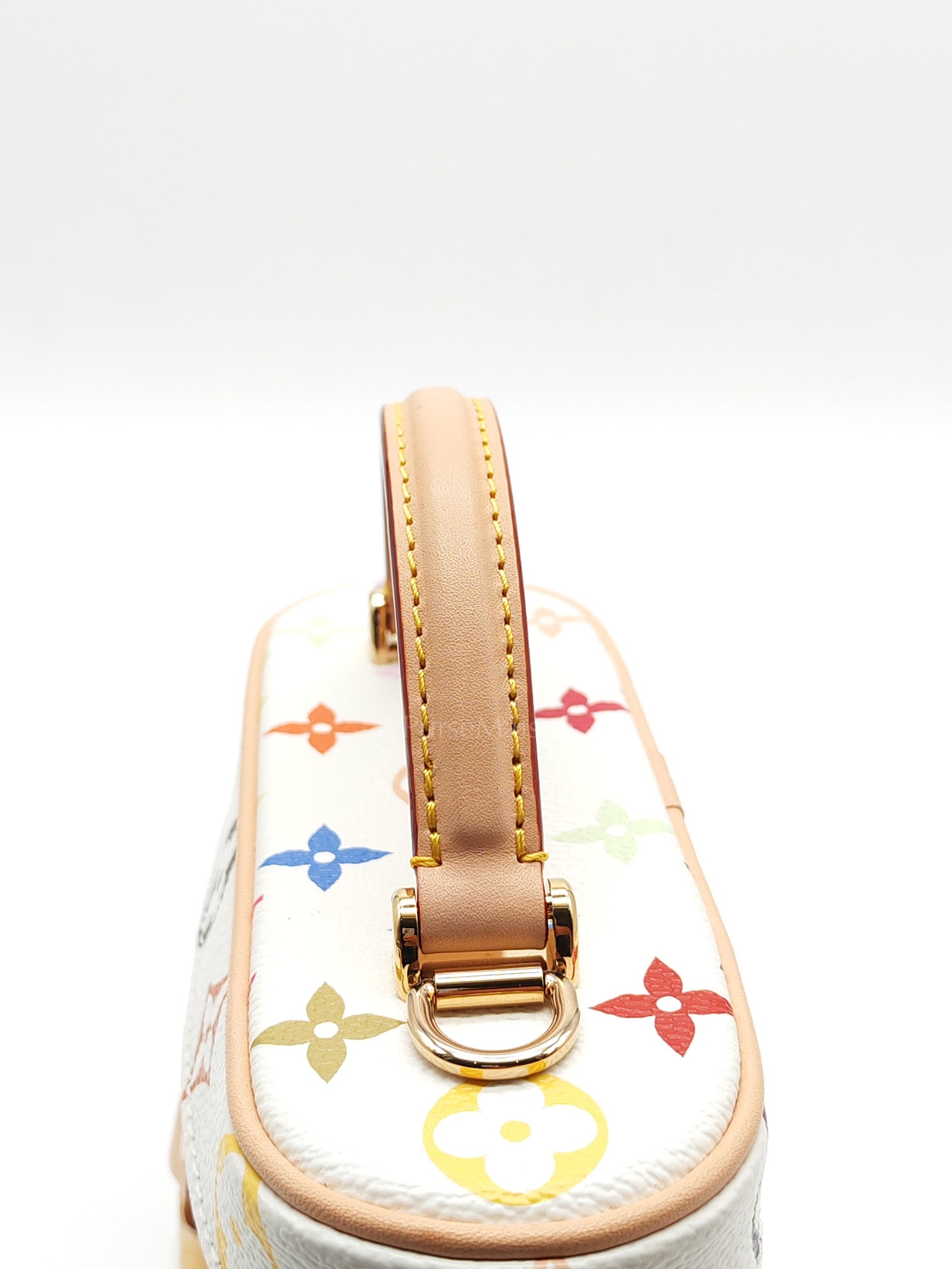 LV x Takashi Murakami Vanity Case in White Monogram Multicolor Canvas & Gold Hardware Microchip | Purse Maison Luxury Bags Shop