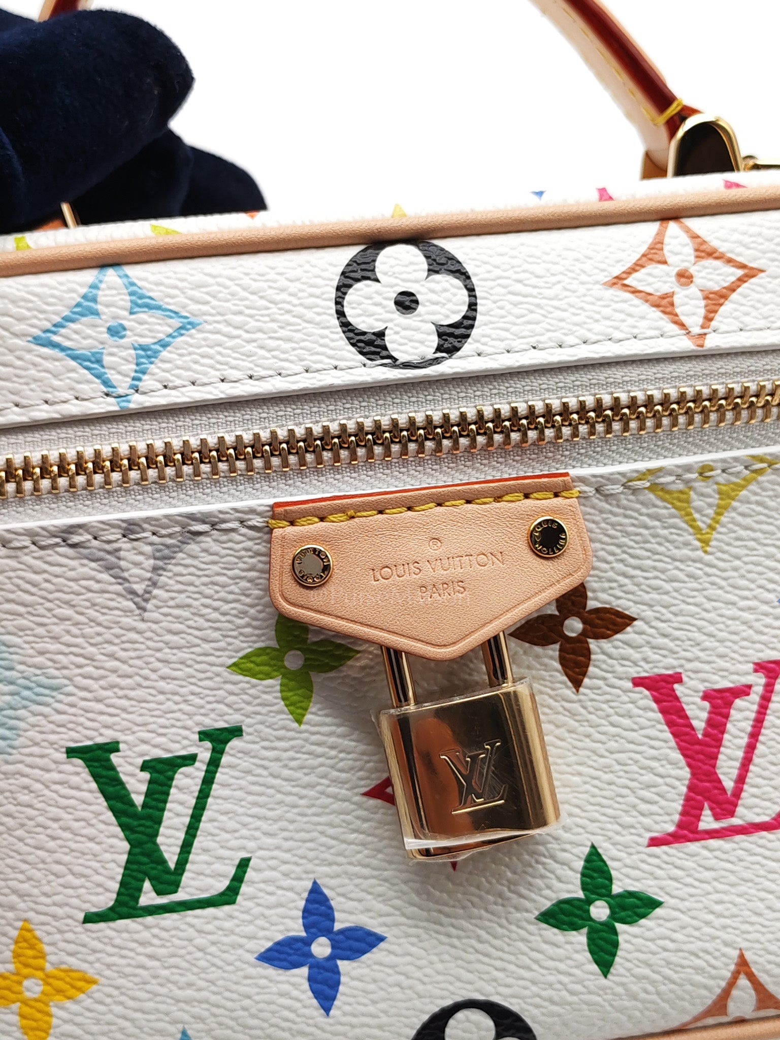 LV x Takashi Murakami Vanity Case in White Monogram Multicolor Canvas & Gold Hardware Microchip | Purse Maison Luxury Bags Shop