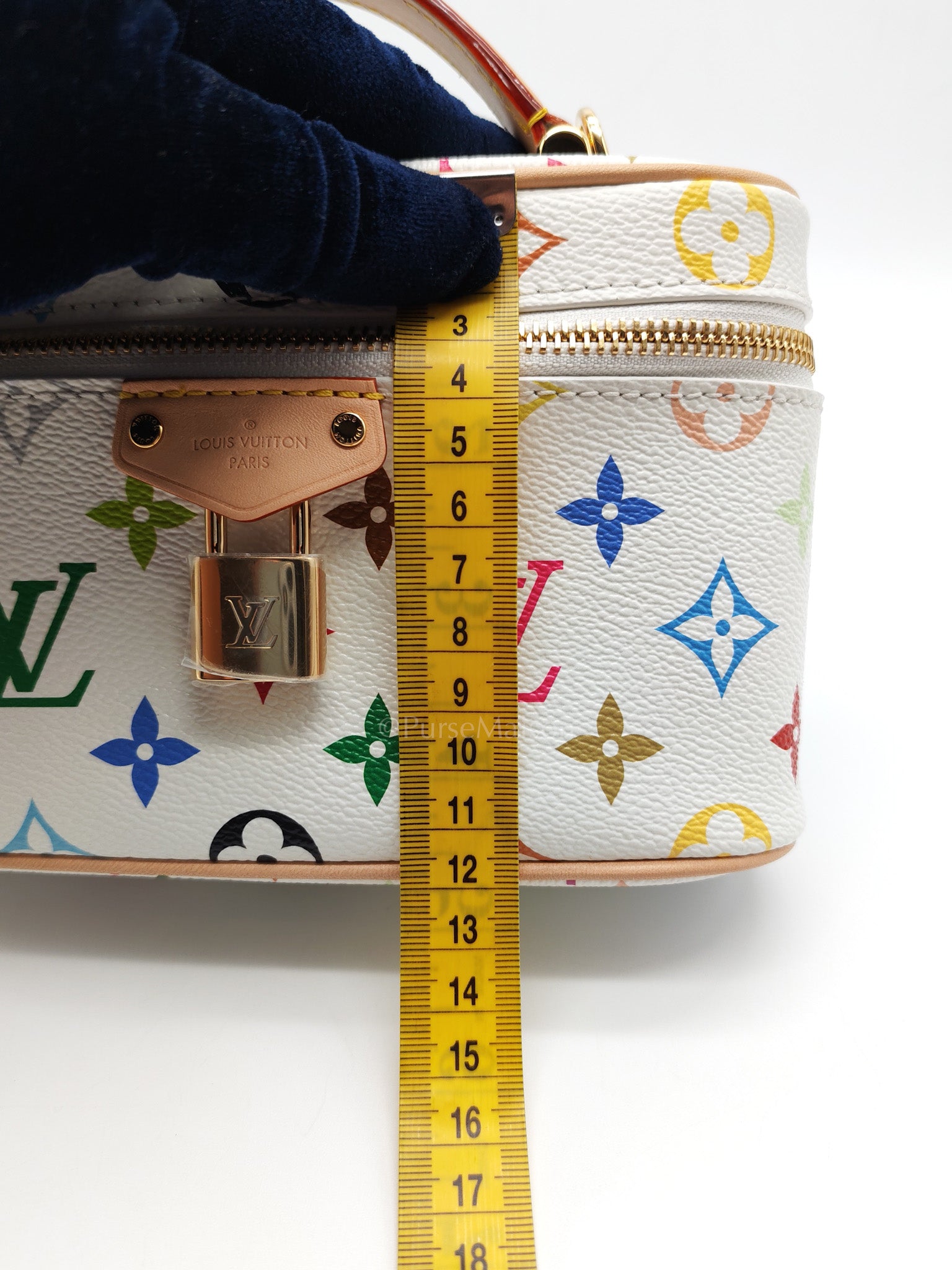 LV x Takashi Murakami Vanity Case in White Monogram Multicolor Canvas & Gold Hardware Microchip | Purse Maison Luxury Bags Shop