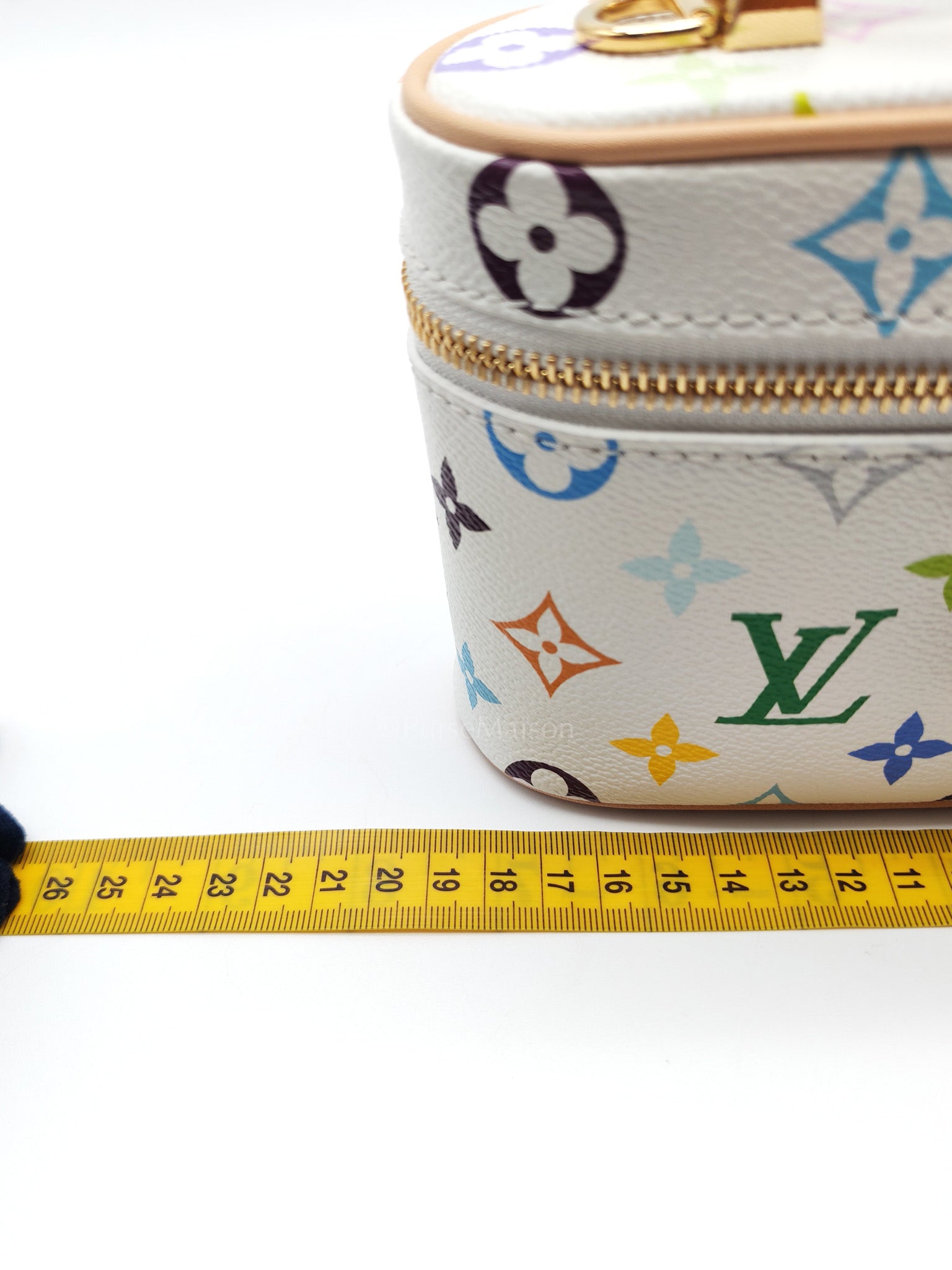 LV x Takashi Murakami Vanity Case in White Monogram Multicolor Canvas & Gold Hardware Microchip | Purse Maison Luxury Bags Shop