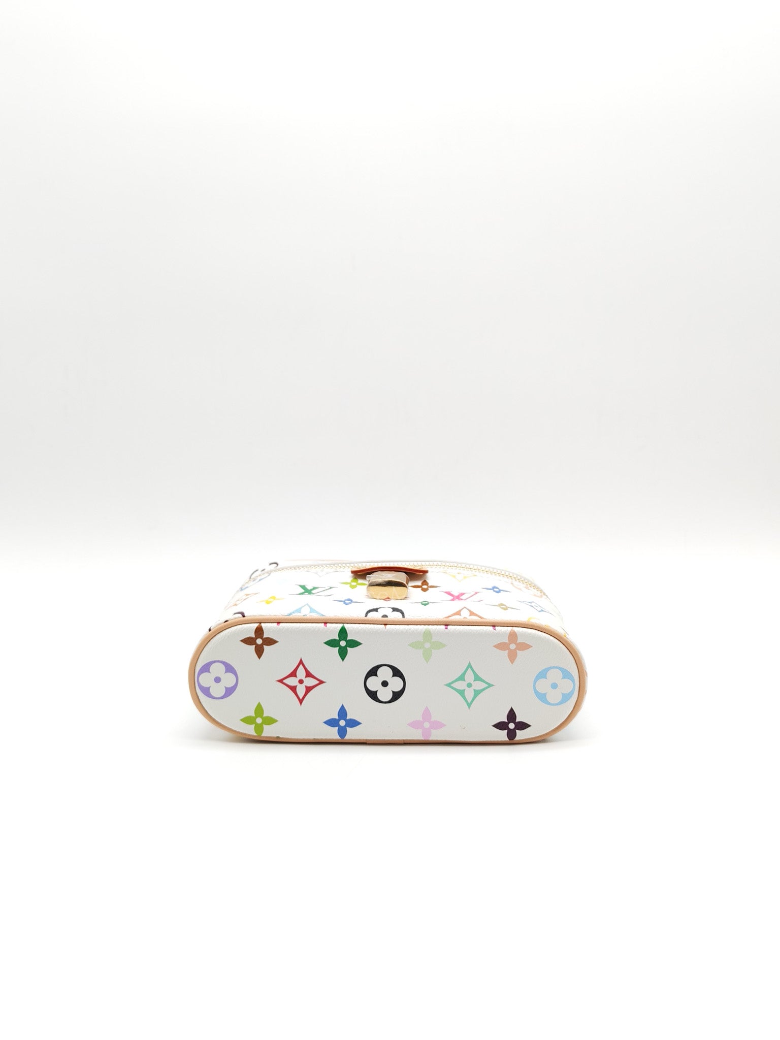 LV x Takashi Murakami Vanity Case in White Monogram Multicolor Canvas & Gold Hardware Microchip | Purse Maison Luxury Bags Shop
