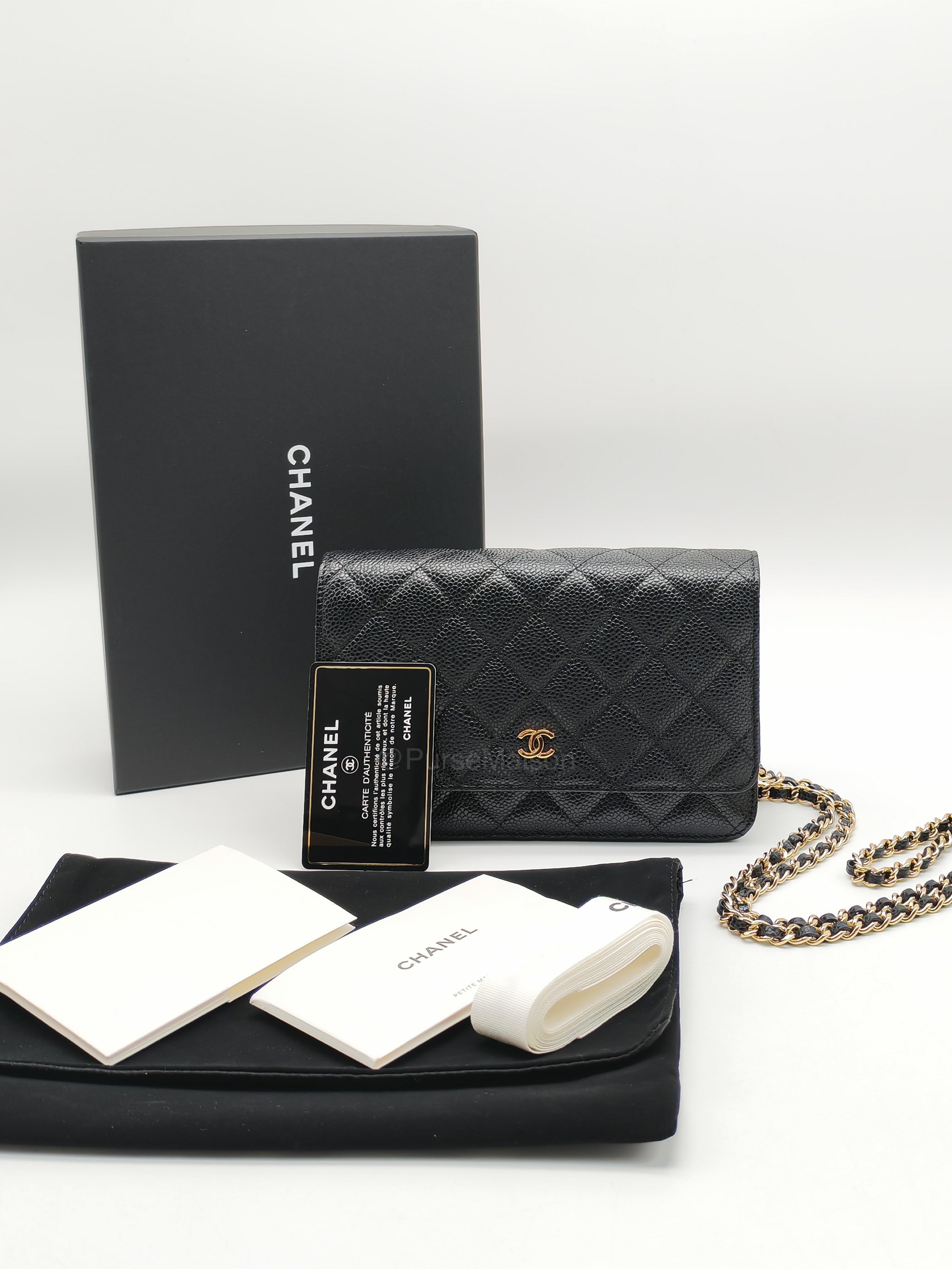 Chanel Classic Wallet on Chain in Black Quilted Caviar Leather and Gold Hardware Series 28