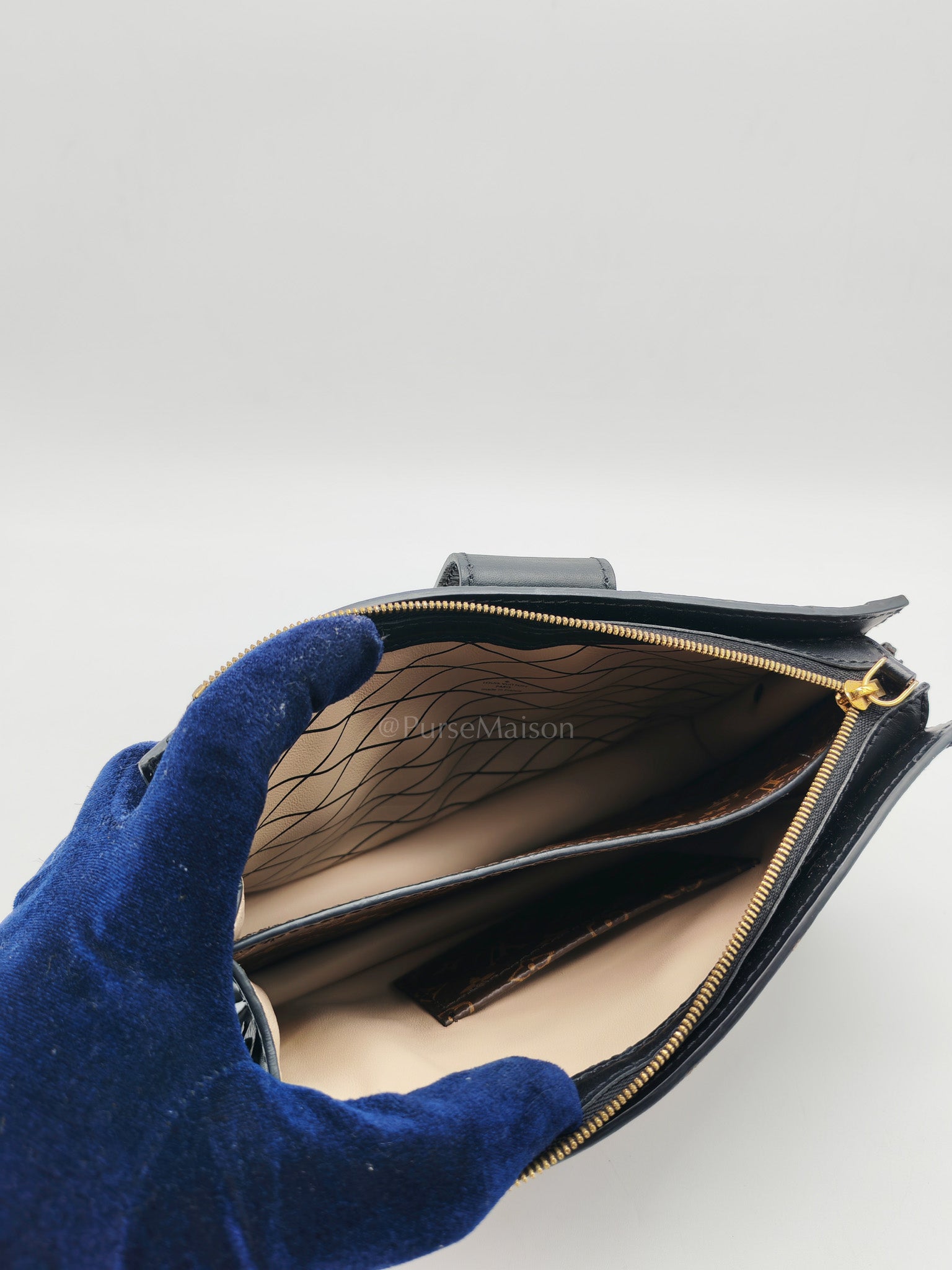 Trunk Clutch in Reverse Monogram & Gold Hardware Microchip