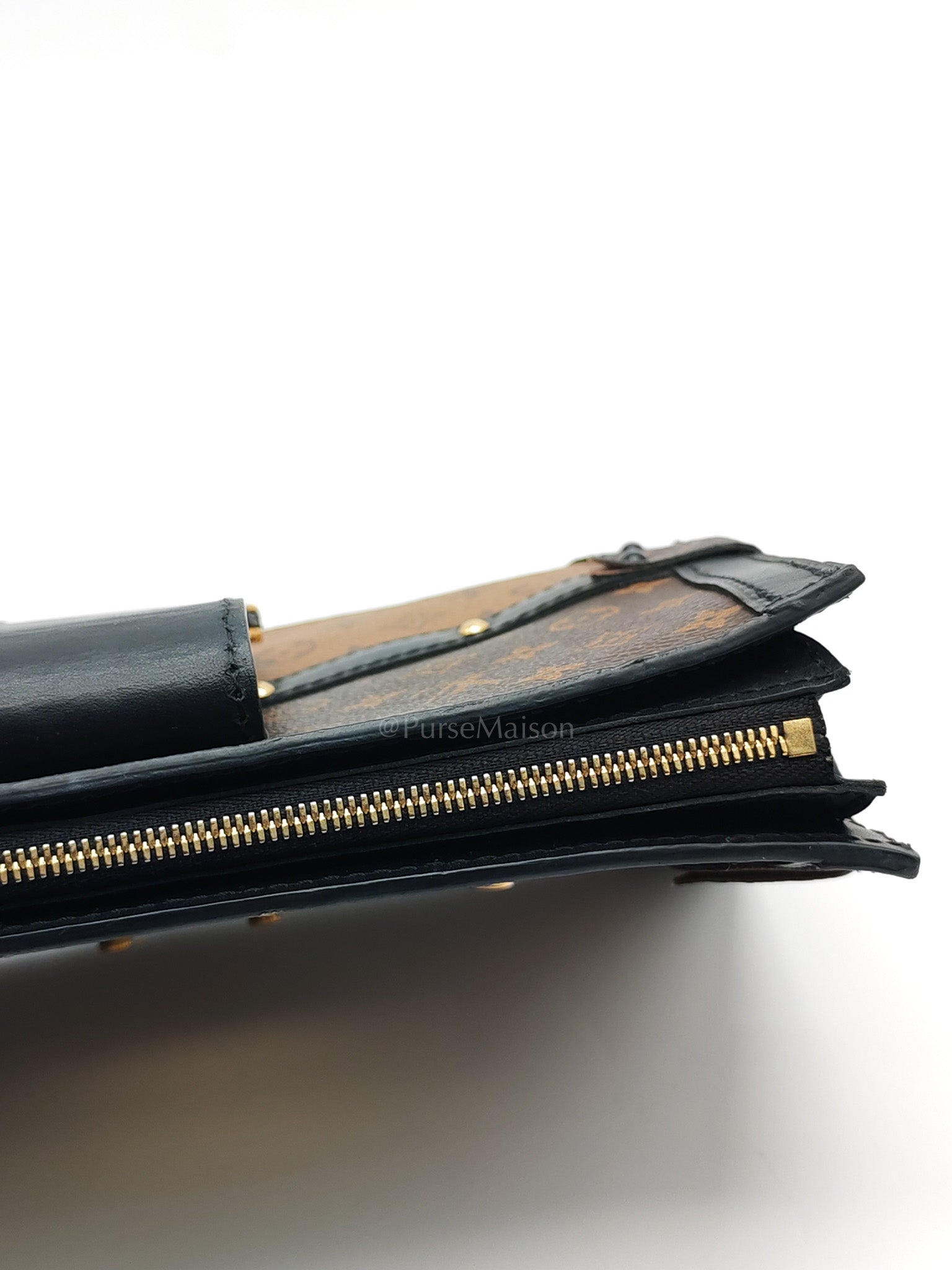 Trunk Clutch in Reverse Monogram & Gold Hardware Microchip