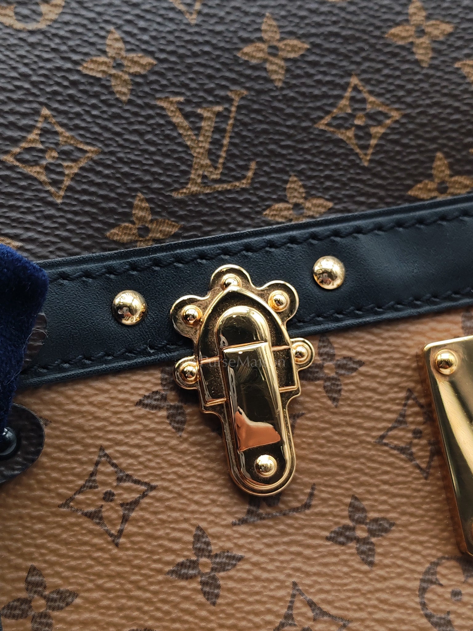 Trunk Clutch in Reverse Monogram & Gold Hardware Microchip
